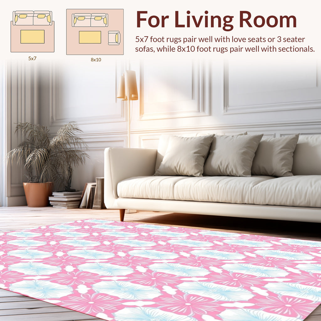 Pink Blue Floral Geometric Pattern Rug