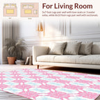 Pink Blue Floral Geometric Pattern Rug