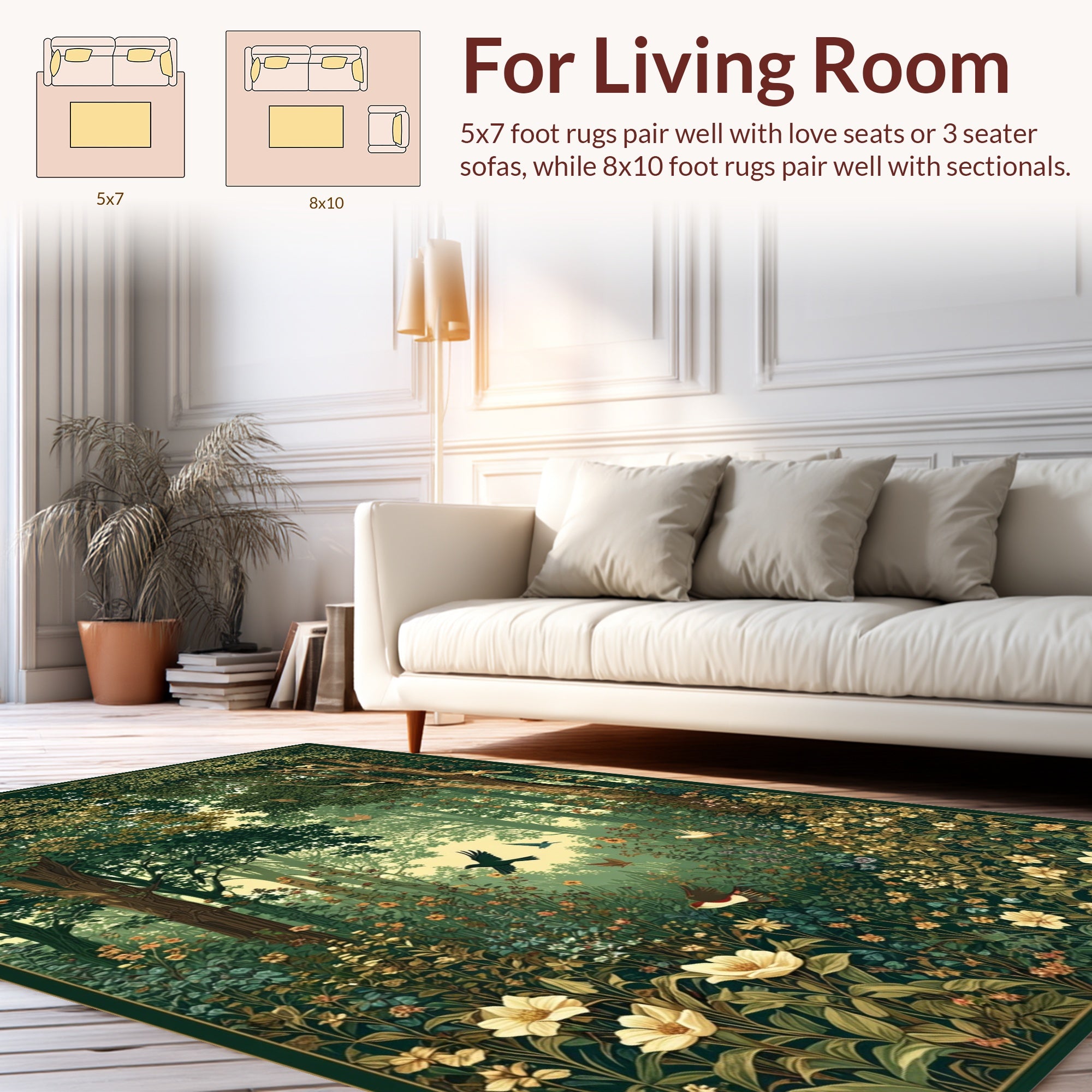 Enchanted Forest Bird Floral Scene Rug