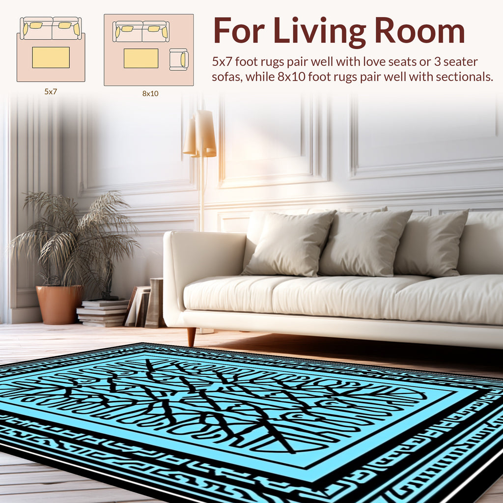 Bold Abstract Bunny Pattern Blue Rug