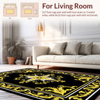 Ornate Black and Yellow Floral Scroll Rug