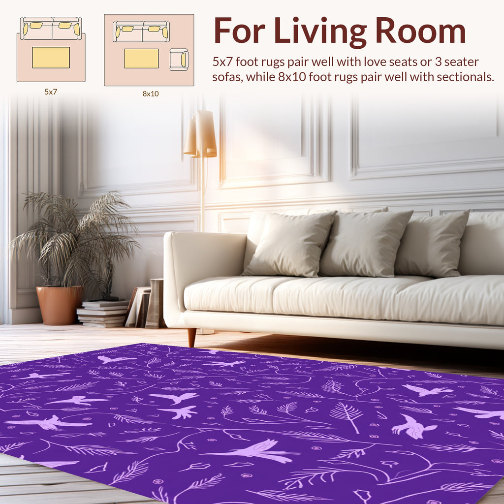 Whimsical Birds with Botanical Vines Pattern Rug