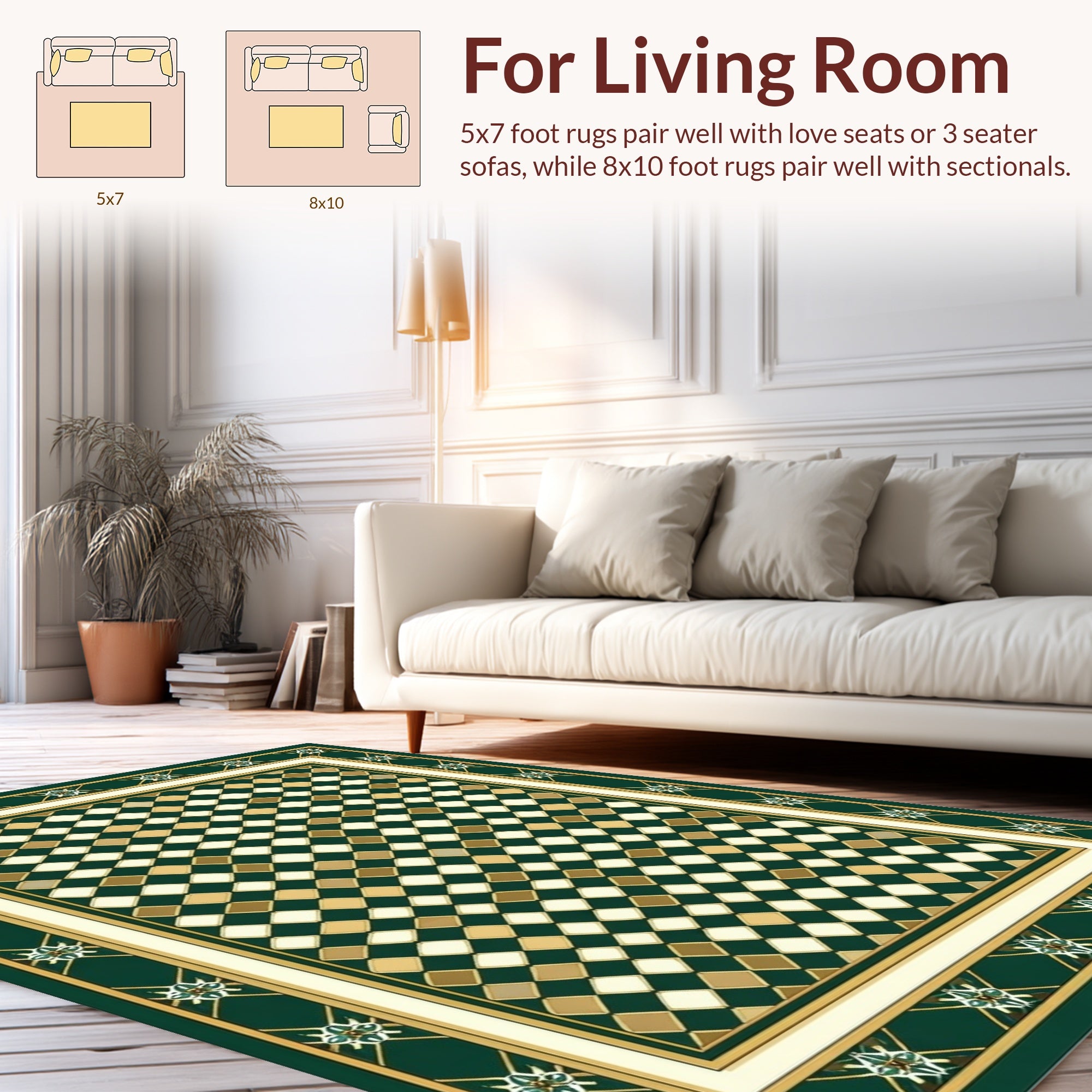 Green Gold Cream Diamond Pattern Rug