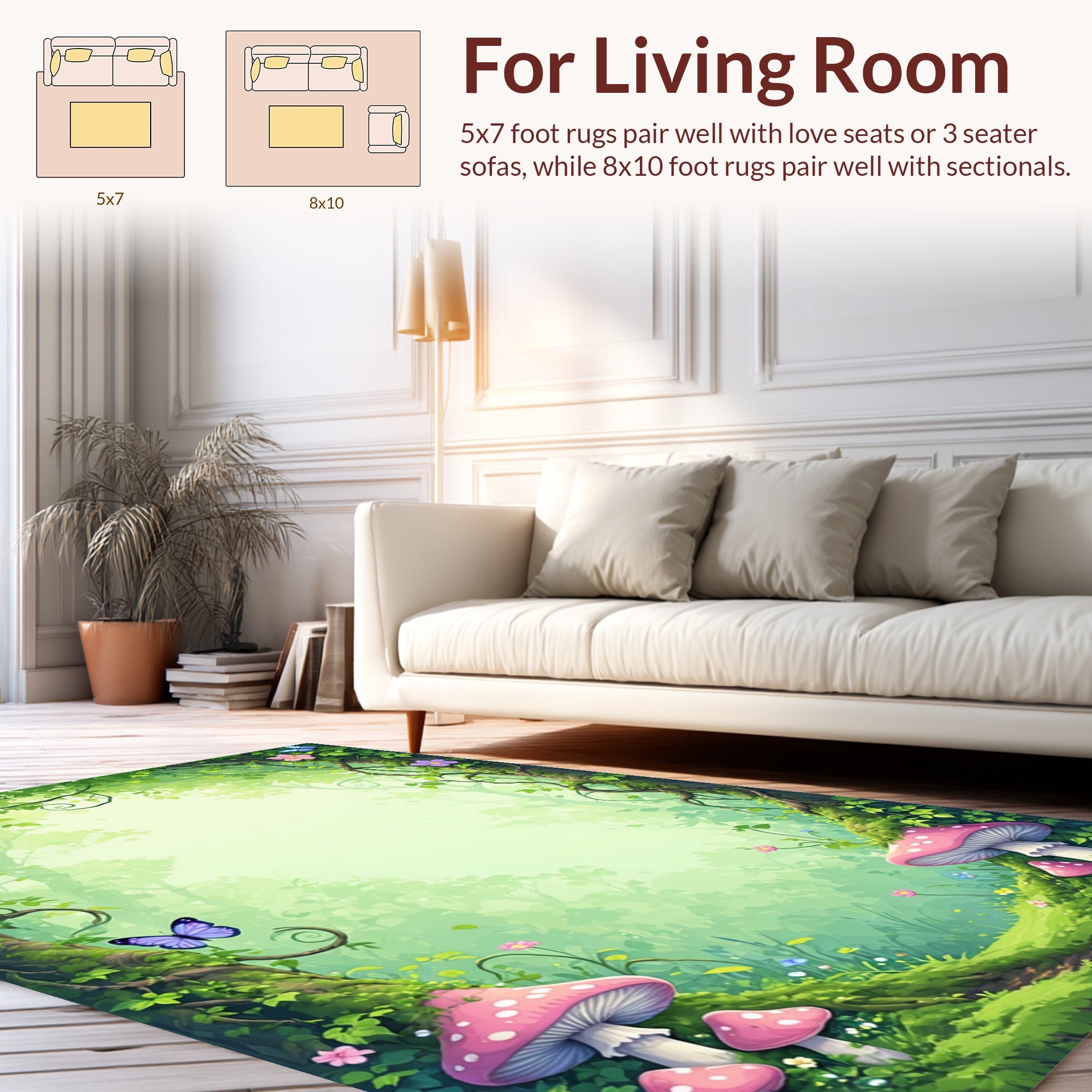 Enchanted Forest Path Mushroom Butterfly Rug