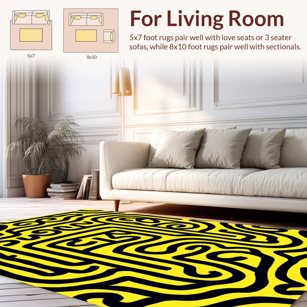 Bold Yellow Labyrinth Pattern Rug
