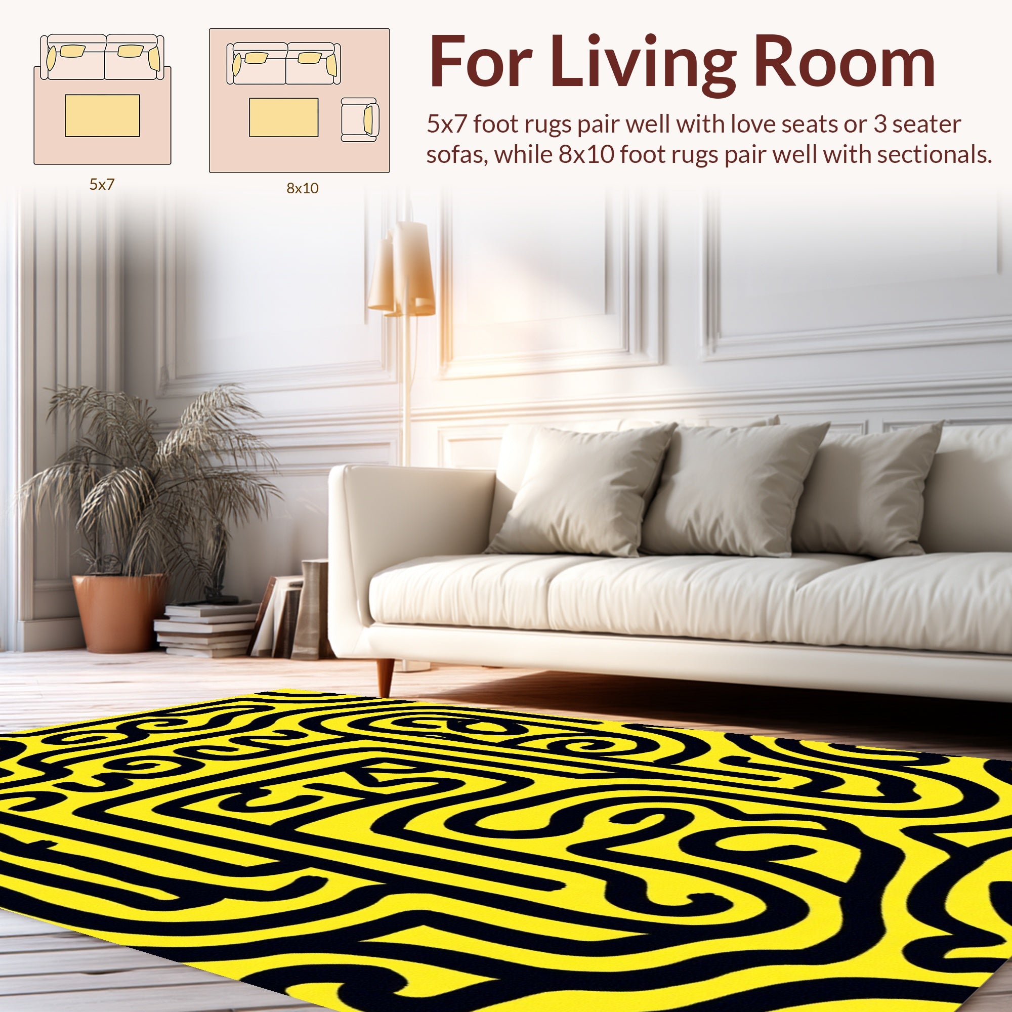 Bold Yellow Labyrinth Pattern Rug