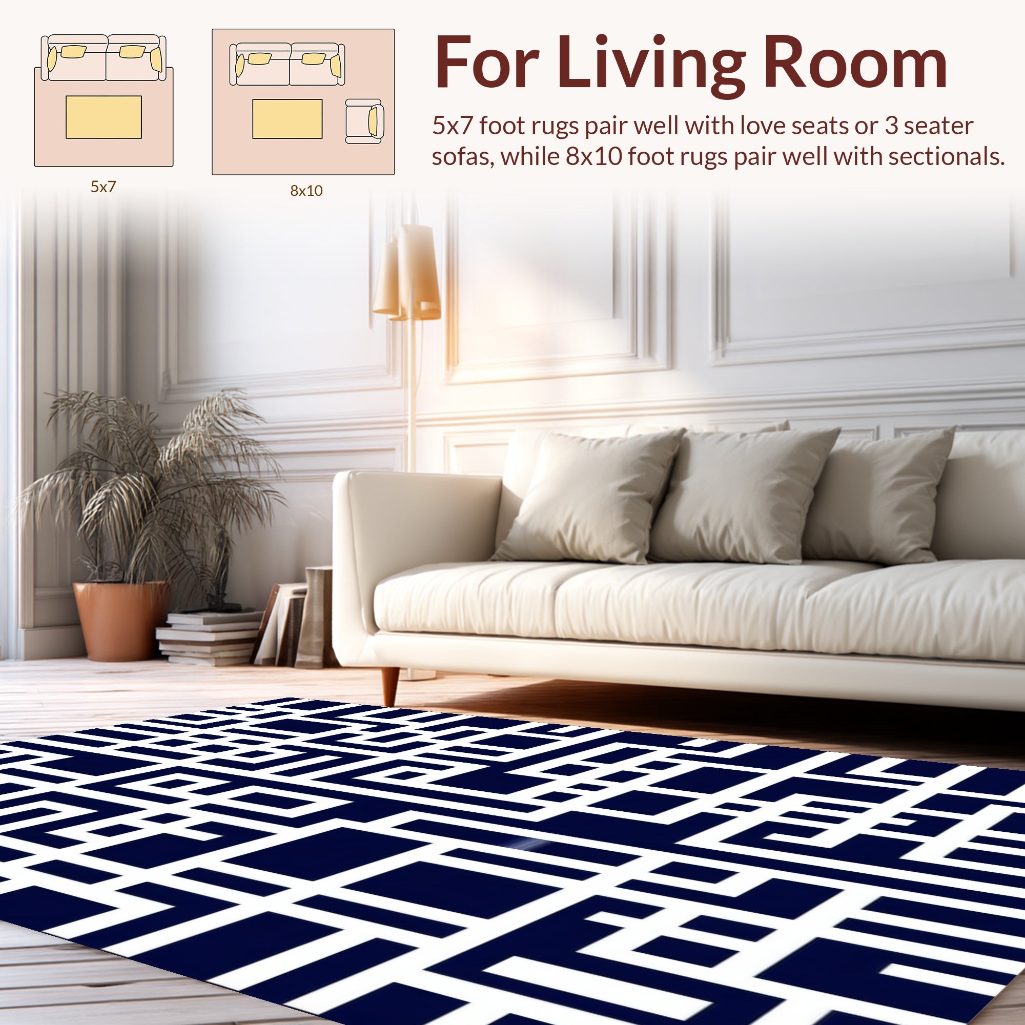 Abstract Labyrinth Blue White Pattern Rug