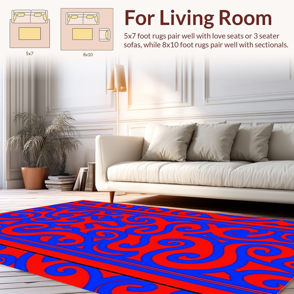 Red and Blue Swirl Pattern Rug