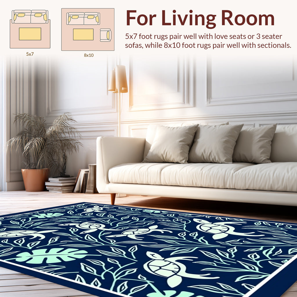 Coastal Turtles Leafy Vines Design Rug