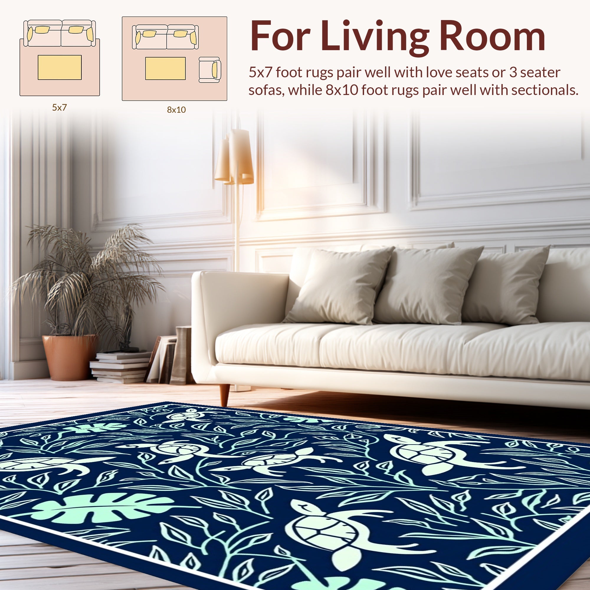 Coastal Turtles Leafy Vines Design Rug