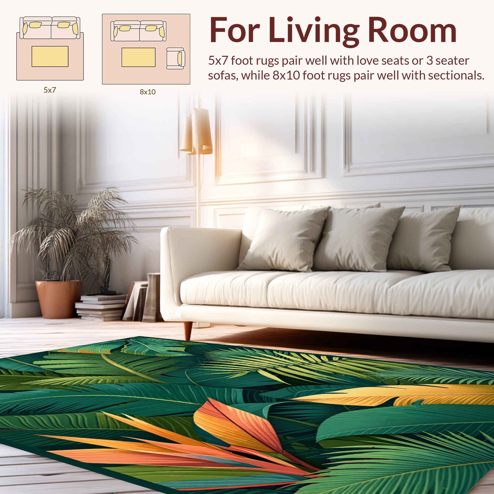 Lush Jungle Tropical Leaf Pattern Rug