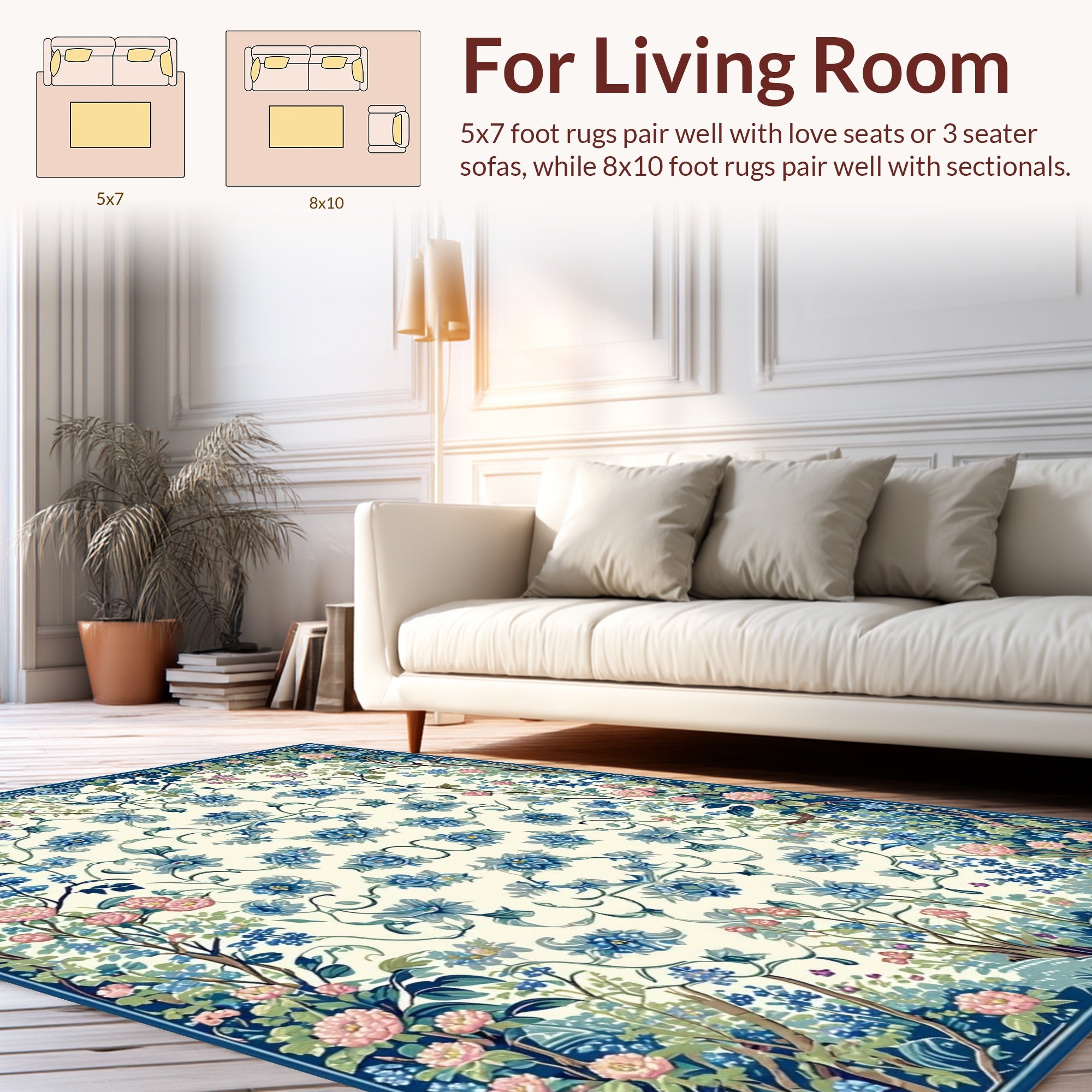 Floral Meadow Garden Blue Cream Rug
