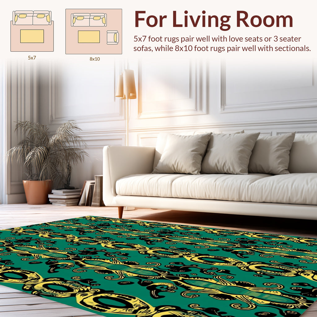 Ornate Black Gold Vertical Pattern Rug