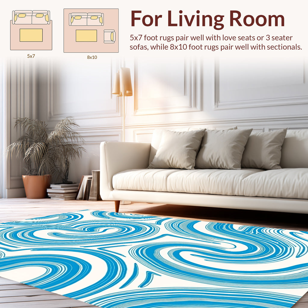 Flowing Blue Swirl Pattern Rug