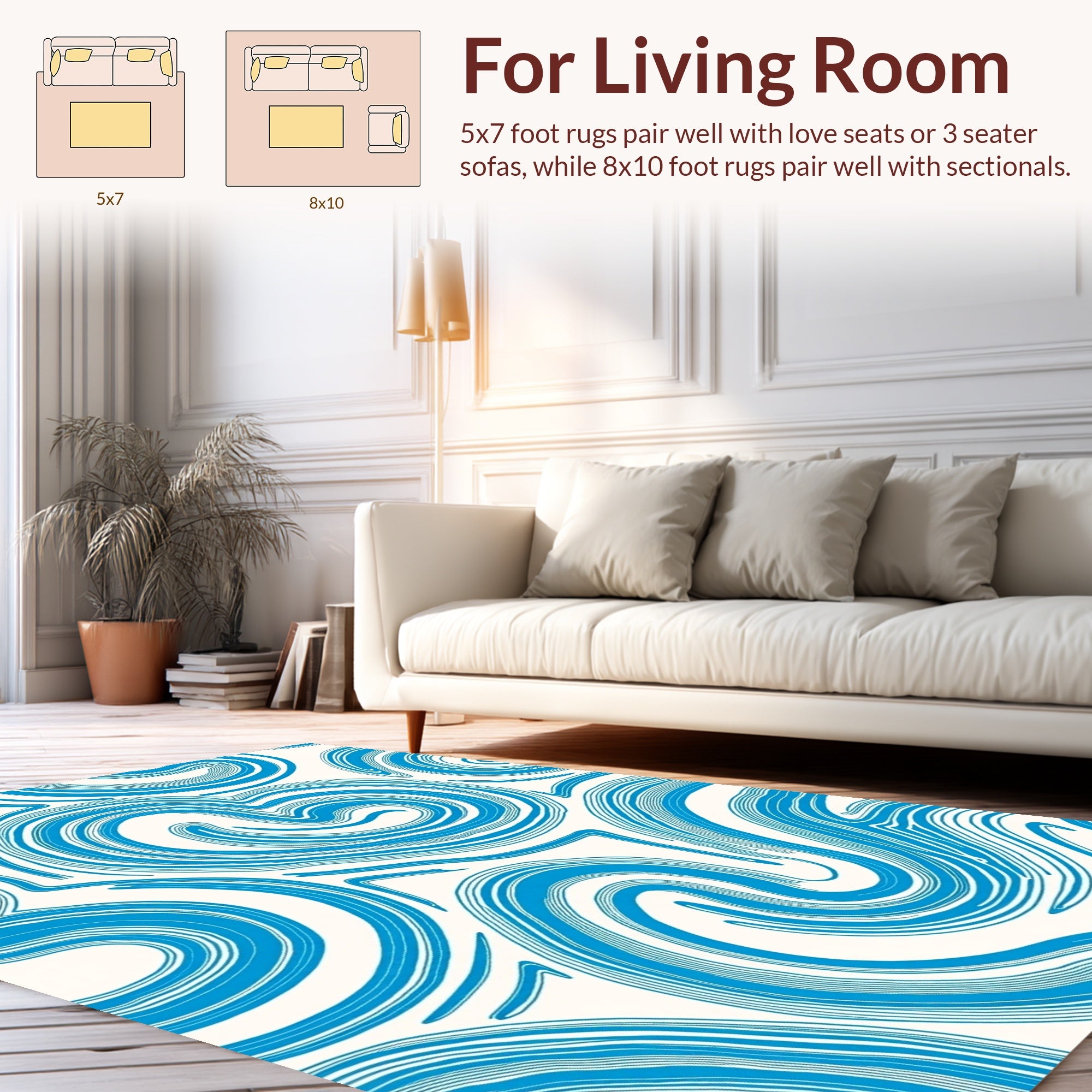 Flowing Blue Swirl Pattern Rug