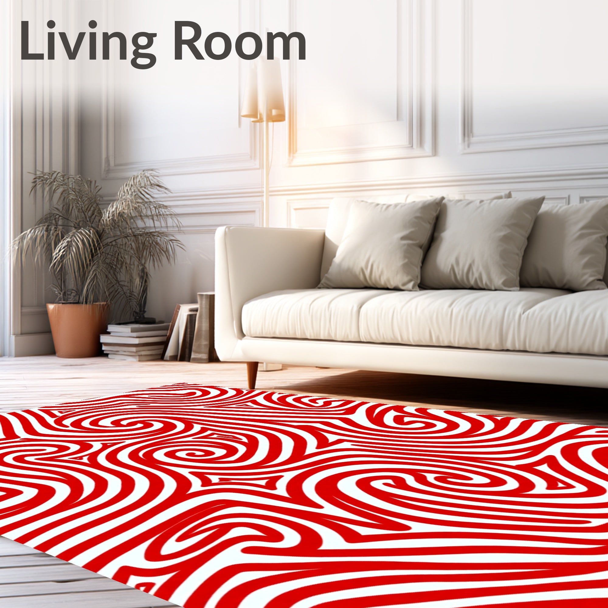 Bold Red Swirl Abstract Lines Rug
