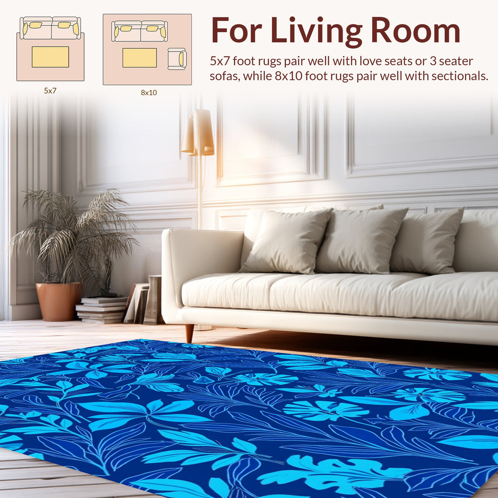 Deep Blue Floral Line Art Rug
