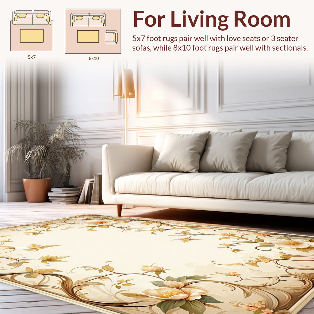 Vintage Floral Vine Scroll Pattern Rug