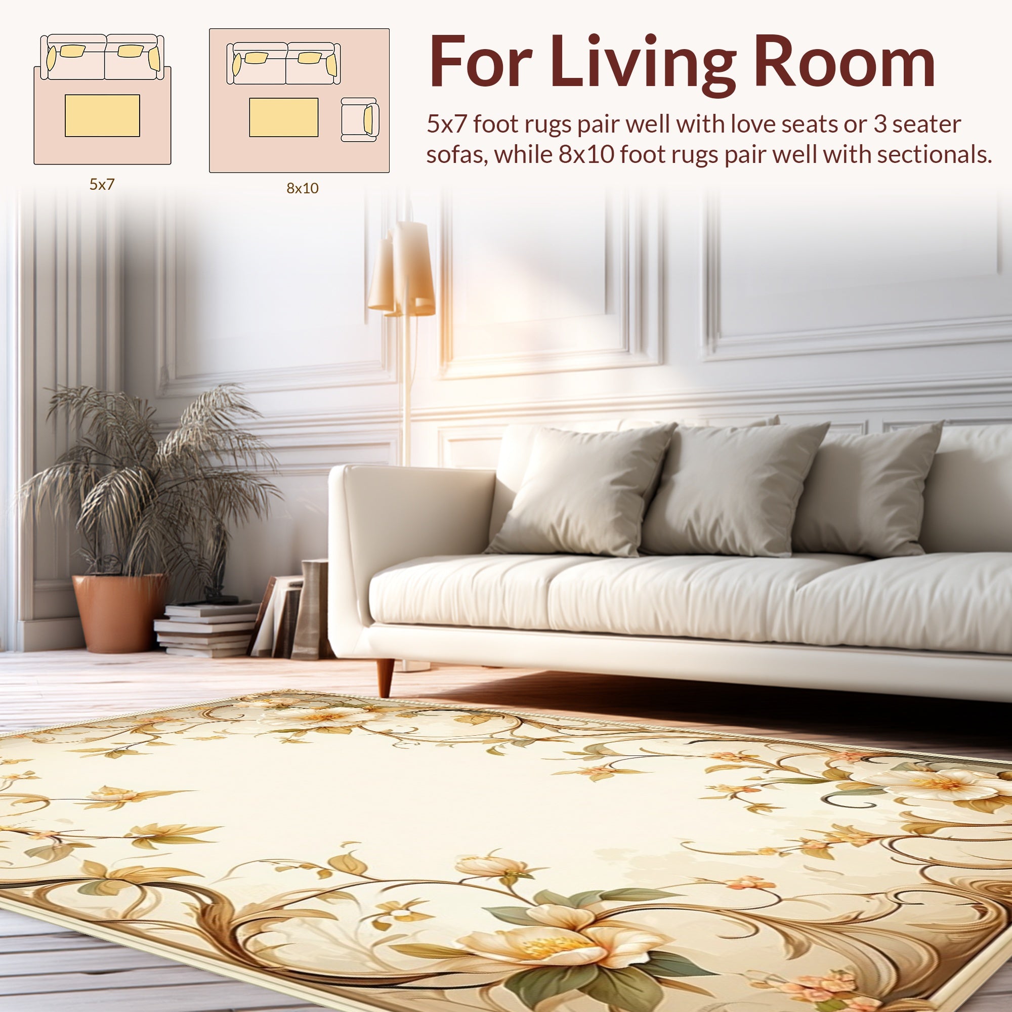 Vintage Floral Vine Scroll Pattern Rug