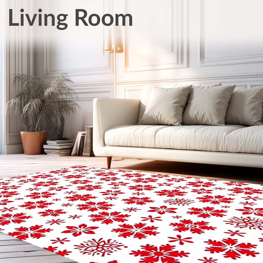 Red Snowflake Winter Snowfall Rug