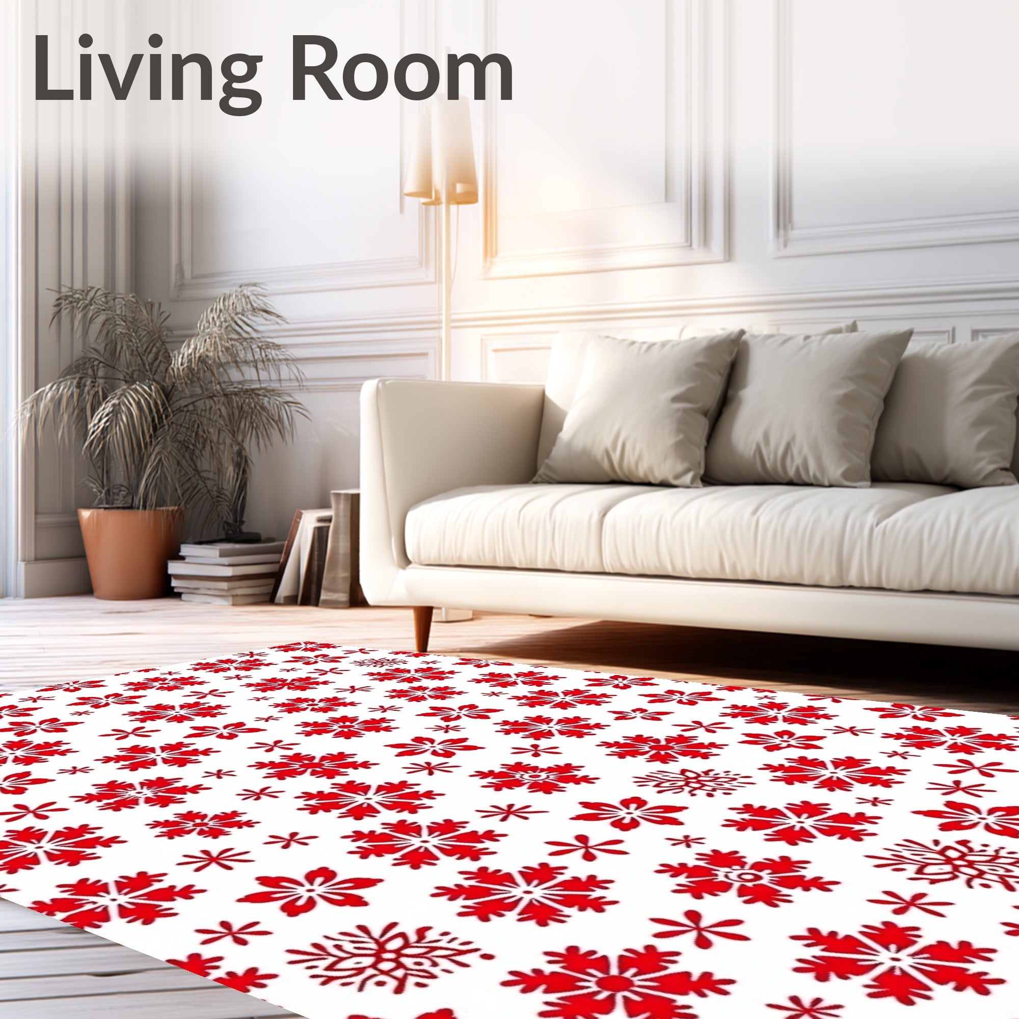 Red Snowflake Winter Snowfall Rug