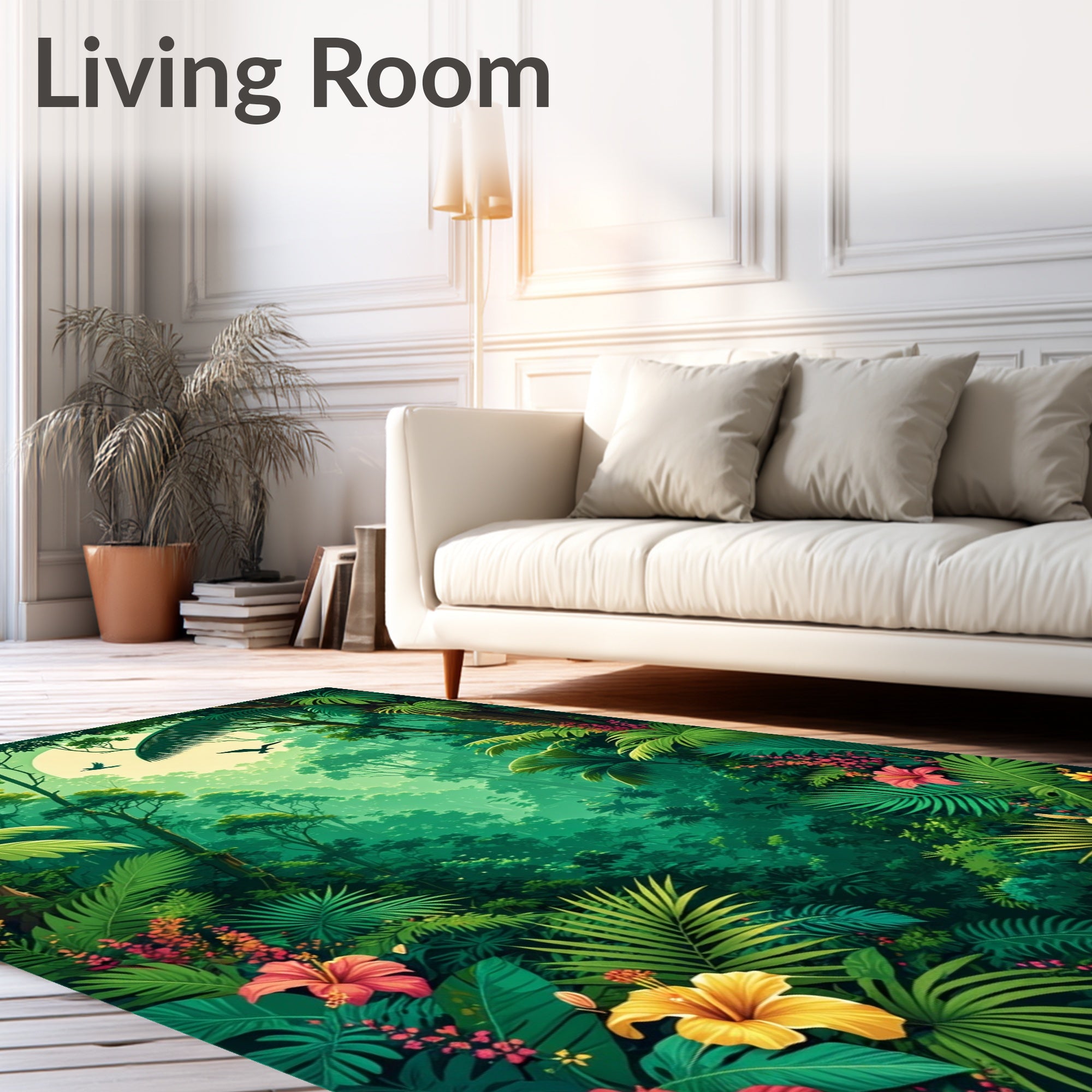 Lush Tropical Jungle Floral Design Rug