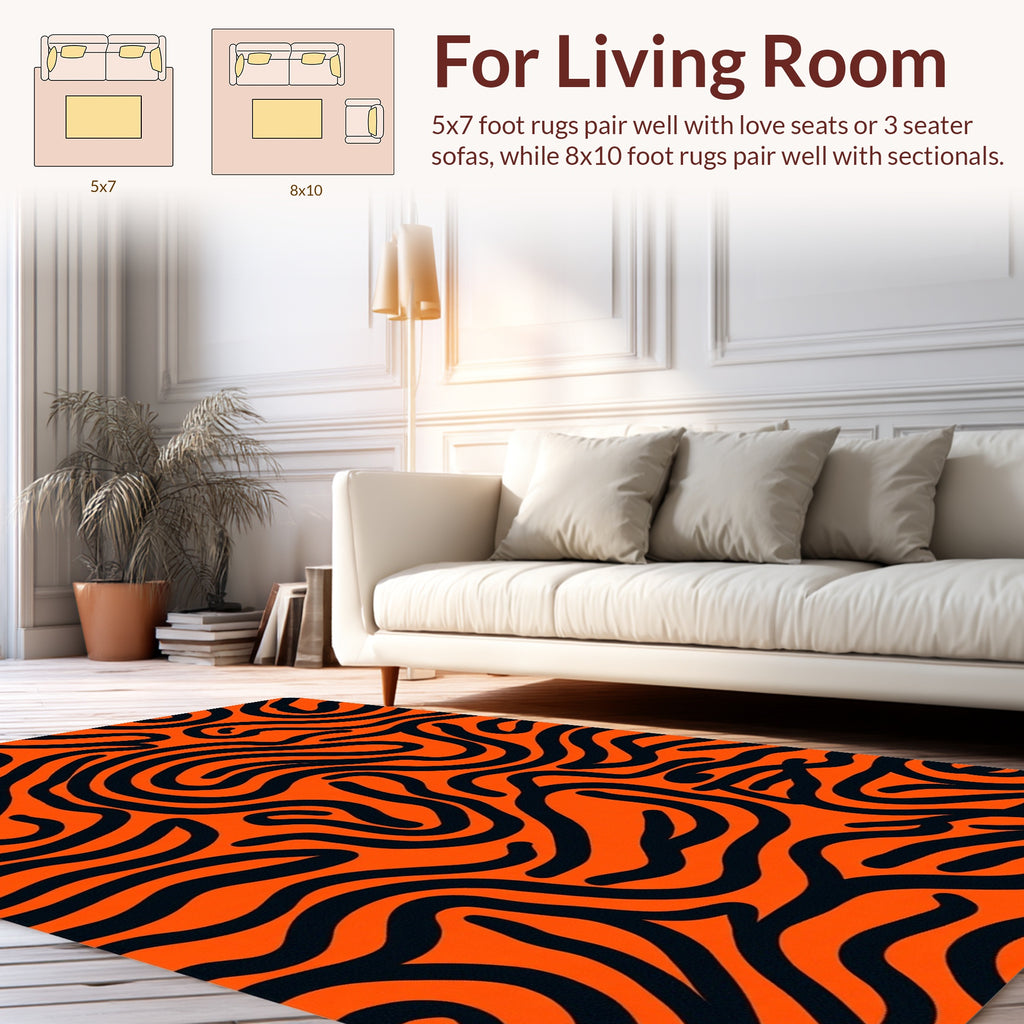 Abstract Orange Black Swirl Pattern Rug
