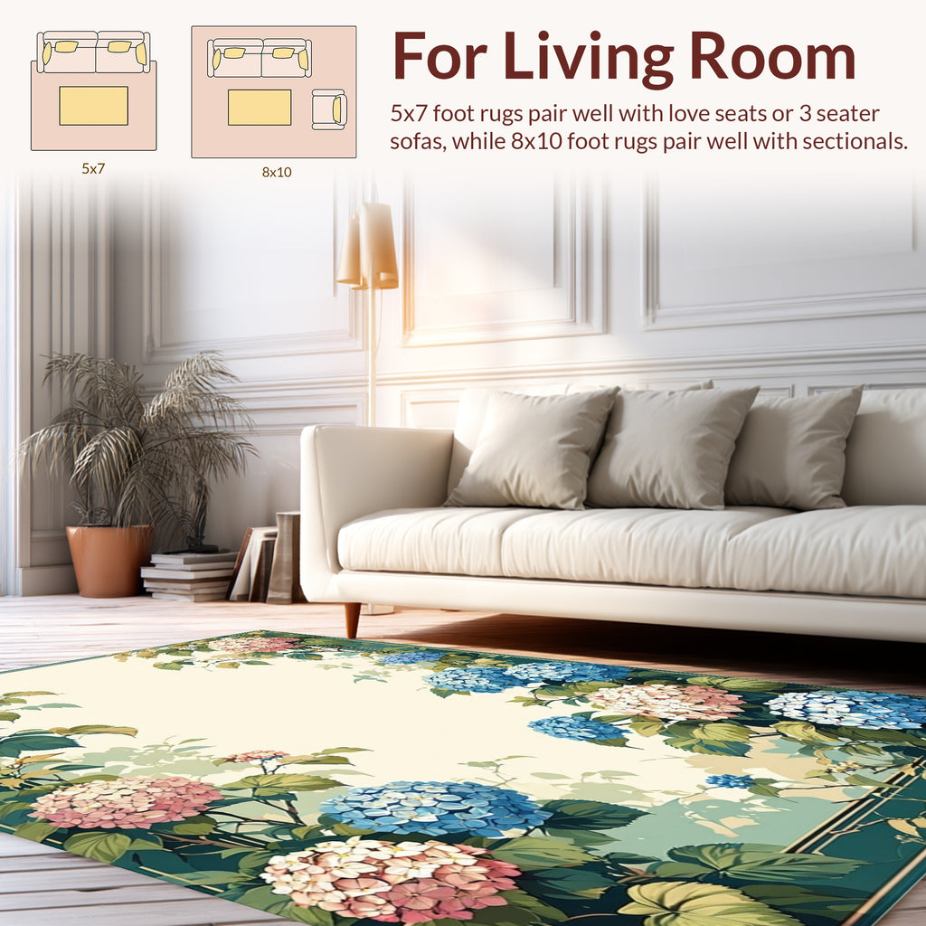 Floral Hydrangea Garden Pattern Rug