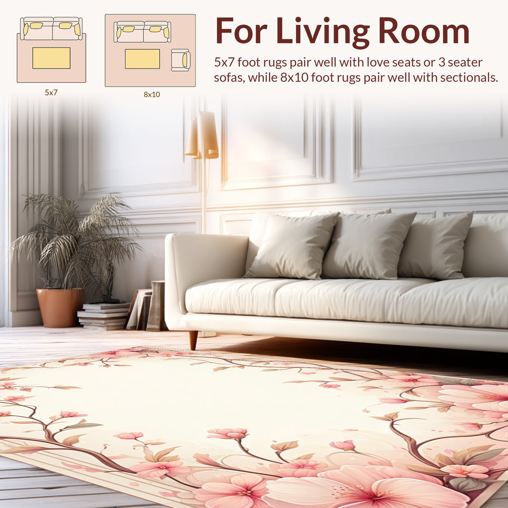 Elegant Pink Floral Vine Pattern Rug