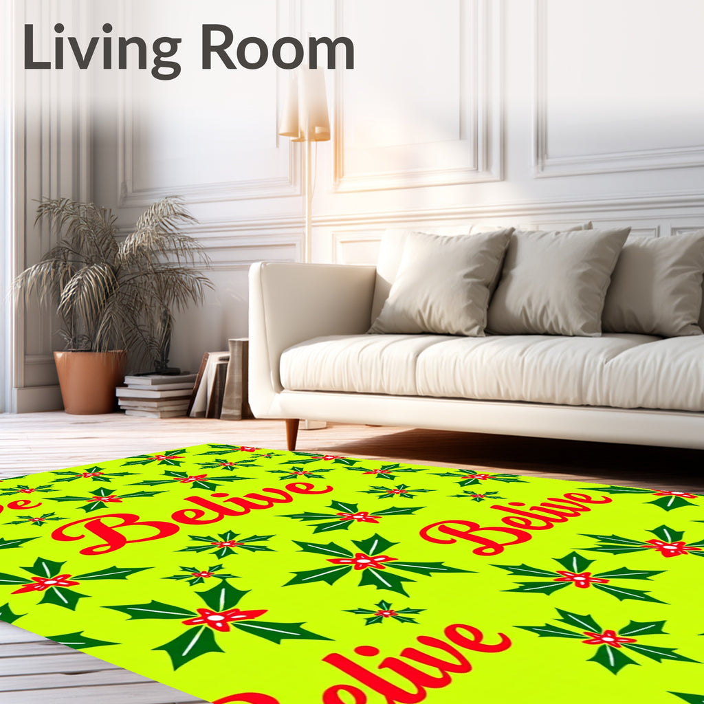 Bright Yellow Holly Berry Calligraphy Rug