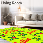 Bright Yellow Holly Berry Calligraphy Rug
