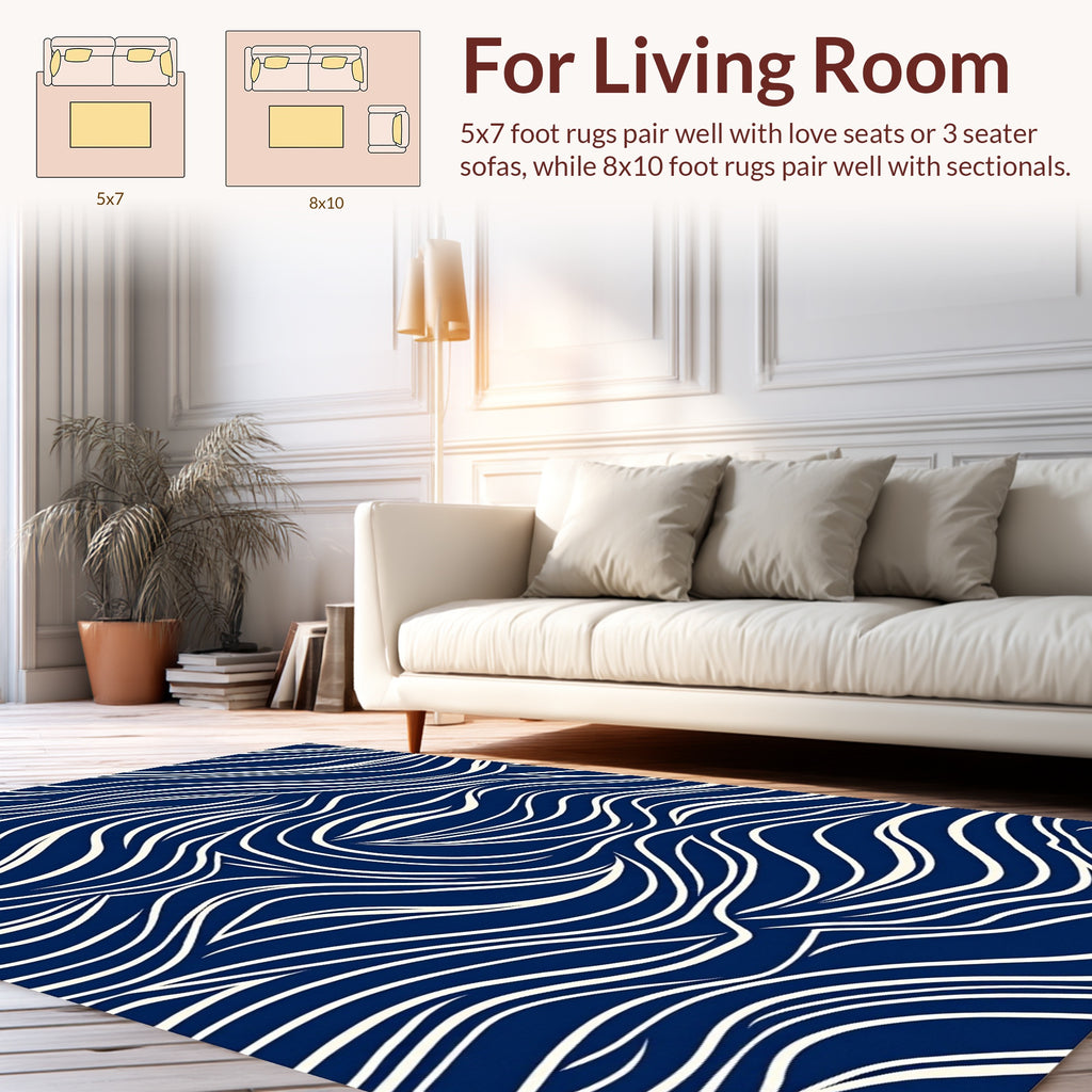 Flowing Lines Deep Blue Cream Rug