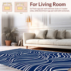 Flowing Lines Deep Blue Cream Rug