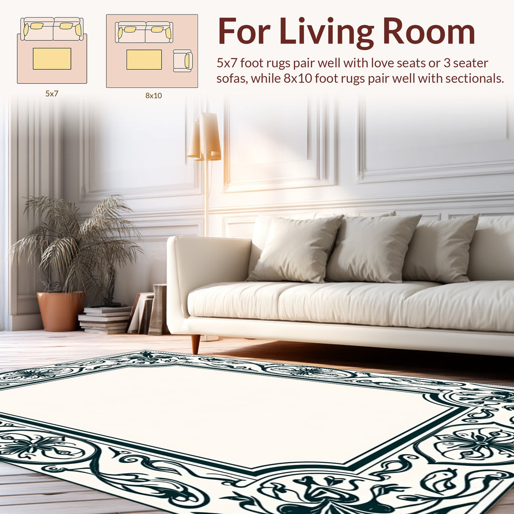 Ornate Floral Border Design Rug