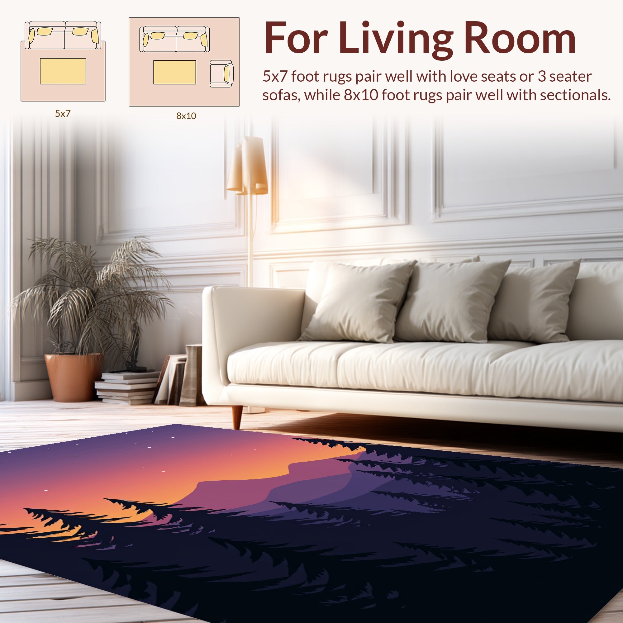 Mountain Forest Sunset Stars Rug