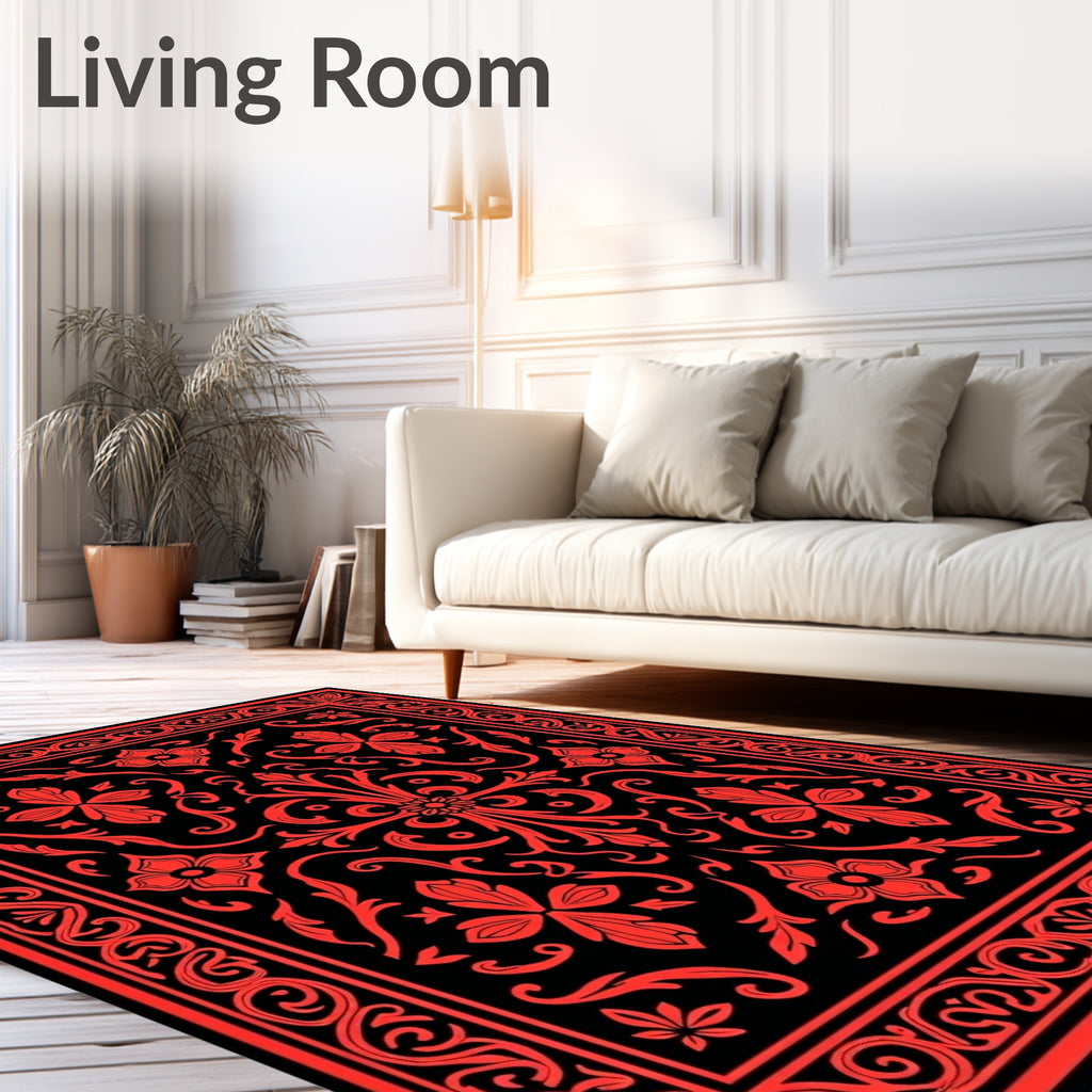 Crimson Floral Bordered Tapestry Rug