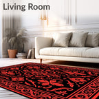 Crimson Floral Bordered Tapestry Rug