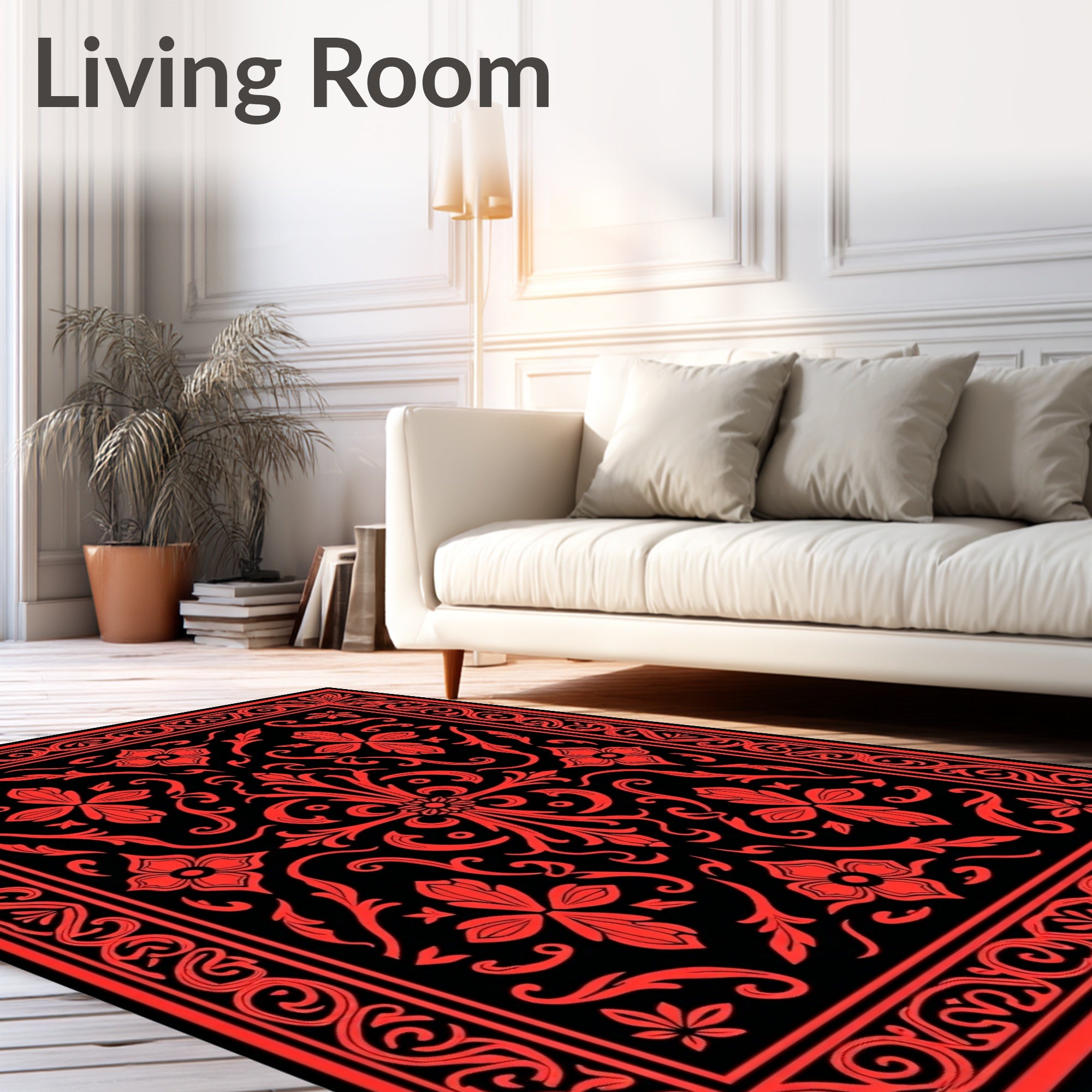 Crimson Floral Bordered Tapestry Rug