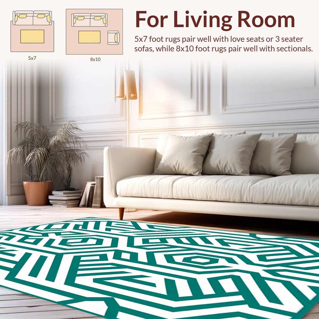 Teal Geometric Interlocking Abstract Pattern Rug