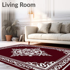 Maroon White Ornamental Floral Medallion Rug