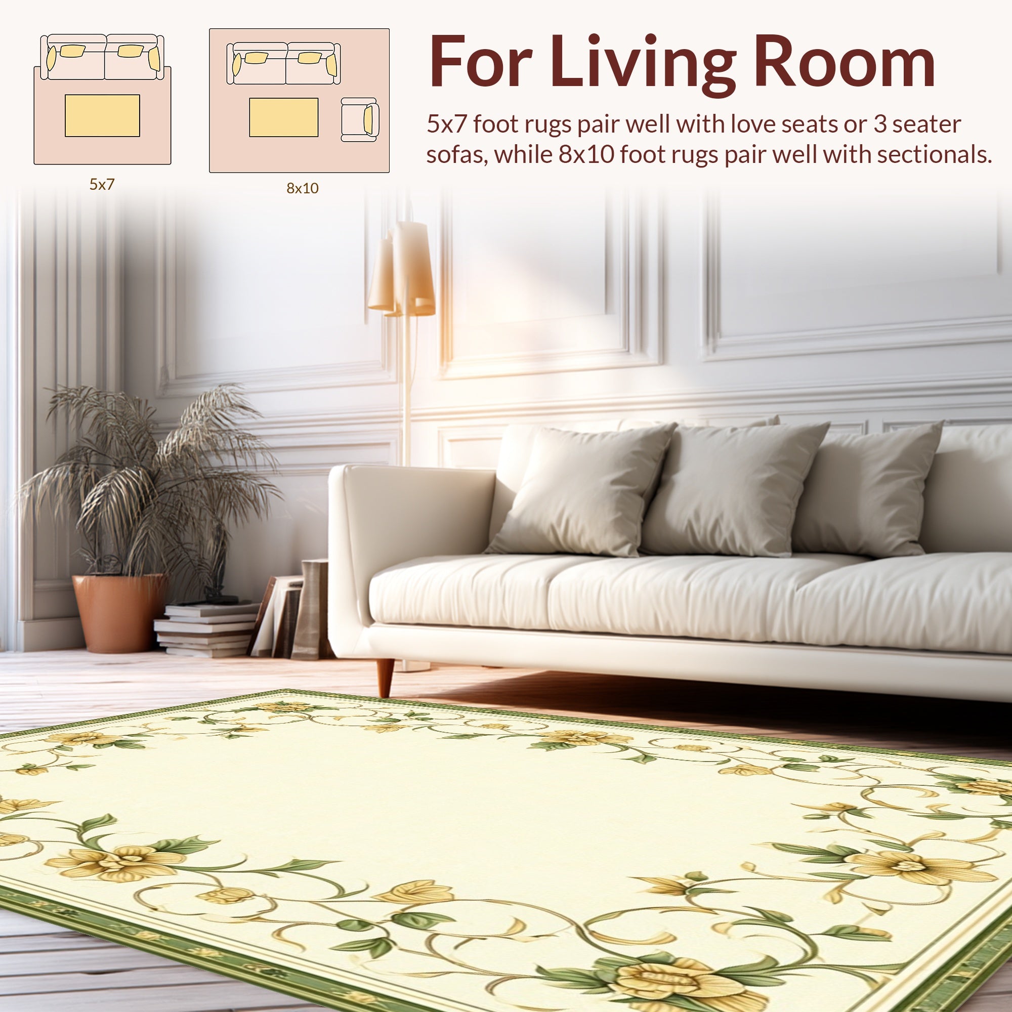 Elegant Floral Vine Square Pattern Rug