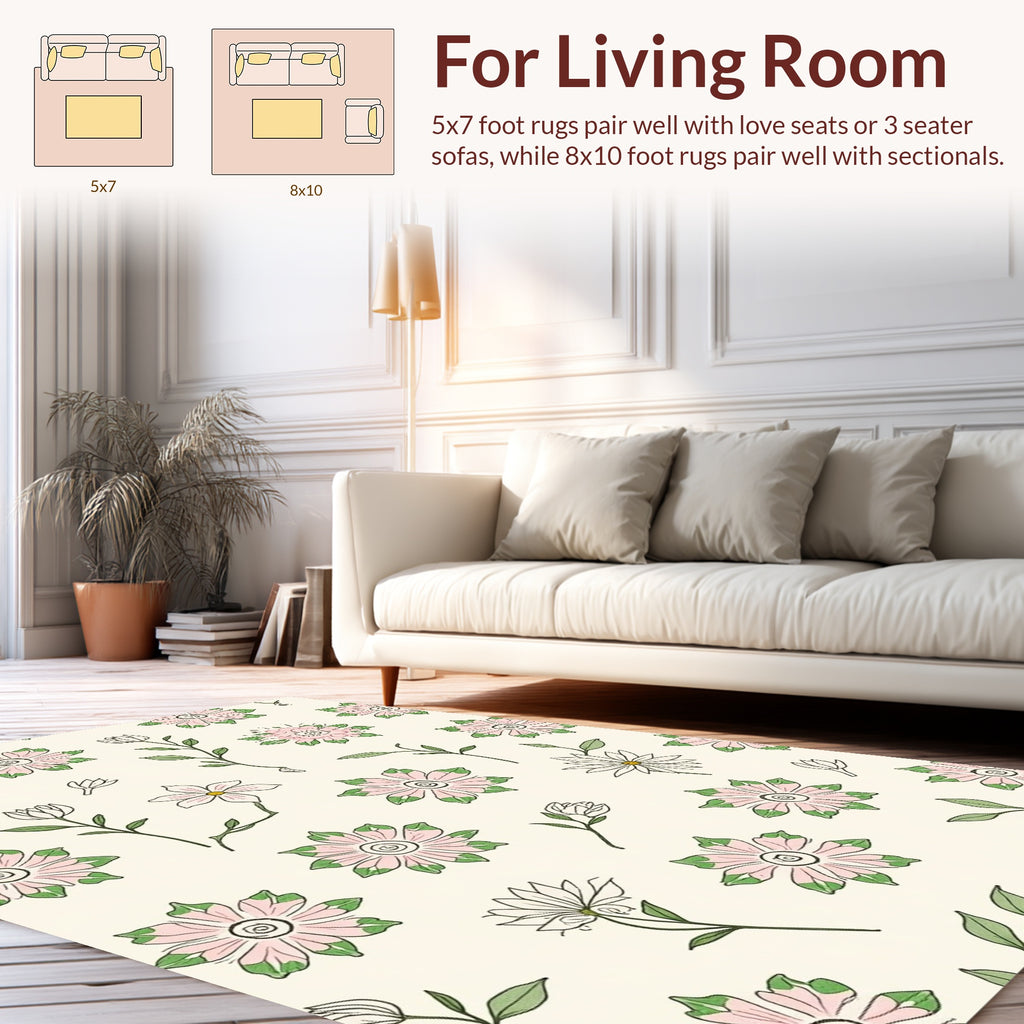 Pink Green Floral Pattern Rug