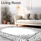 Victorian Black Lace Scroll Border Rug