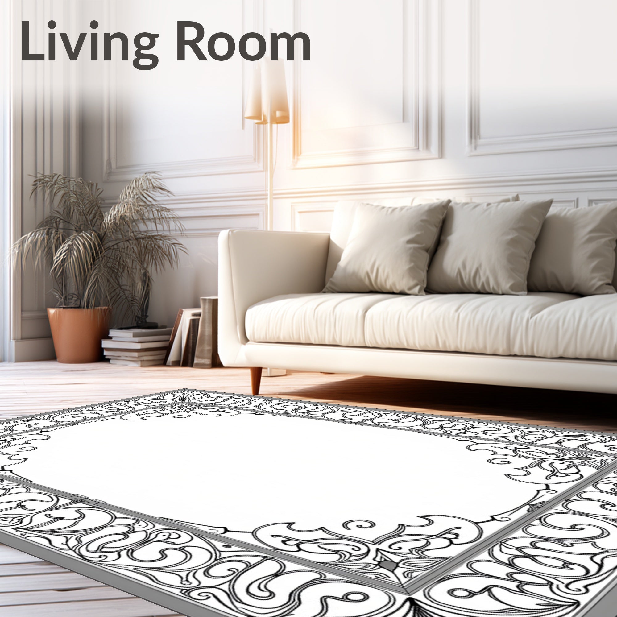 Victorian Black Lace Scroll Border Rug