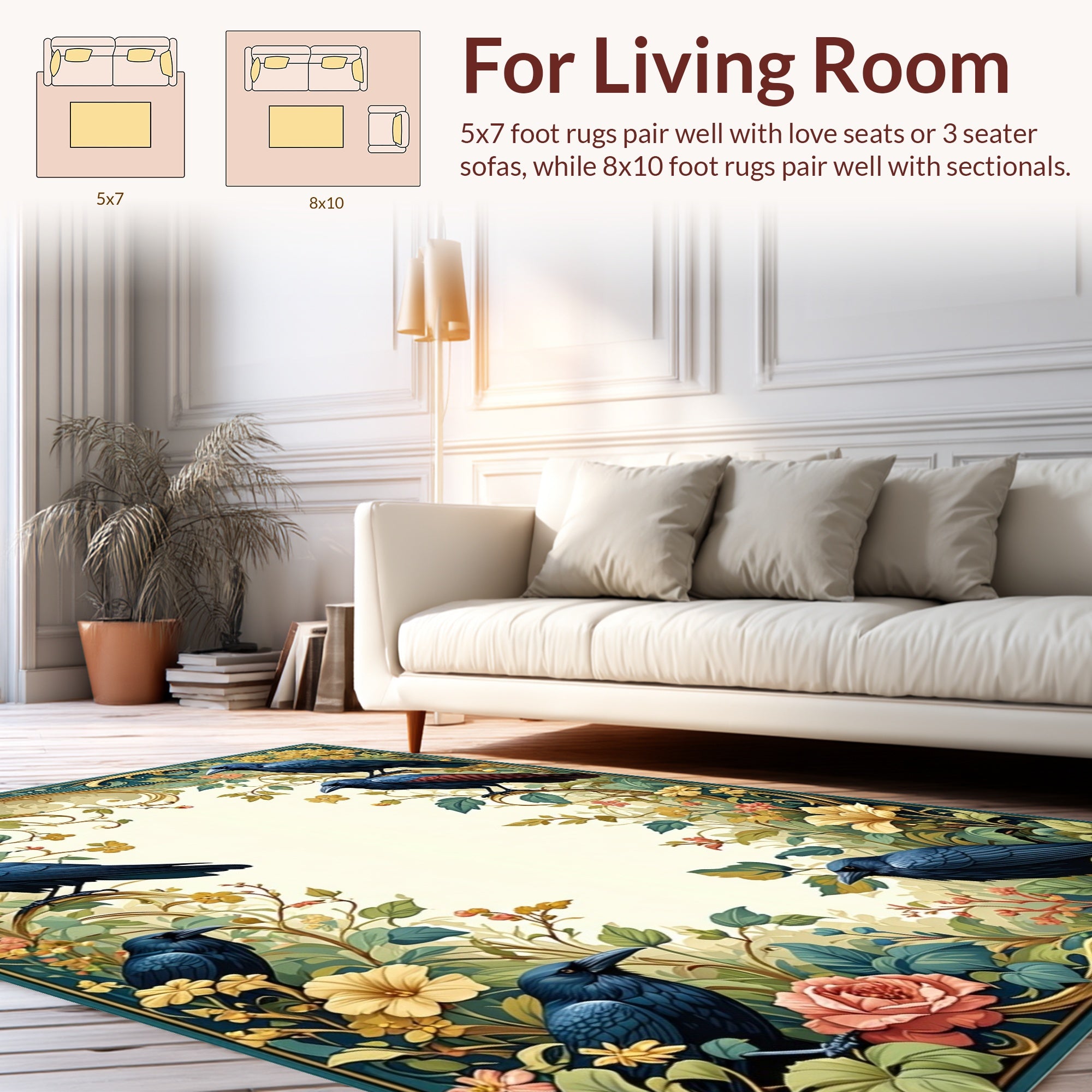 Ravens Floral Botanical Art Rug