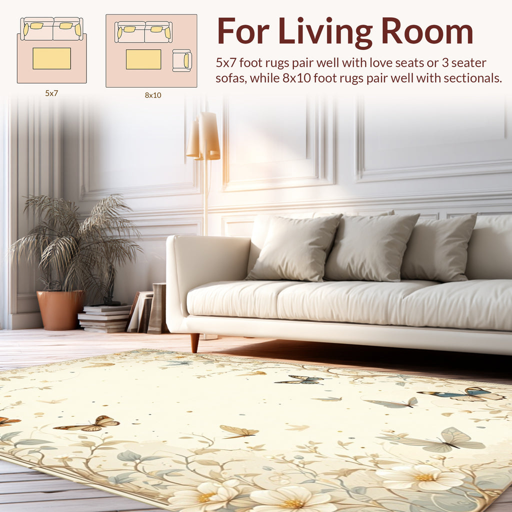 Nature Inspired Butterfly Floral Pattern Rug