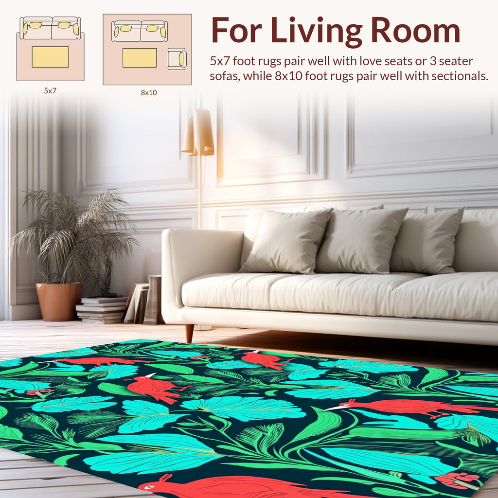 Tropical Birds and Foliage Pattern Rug