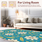 Cream and Green Floral Botanical Motif Rug