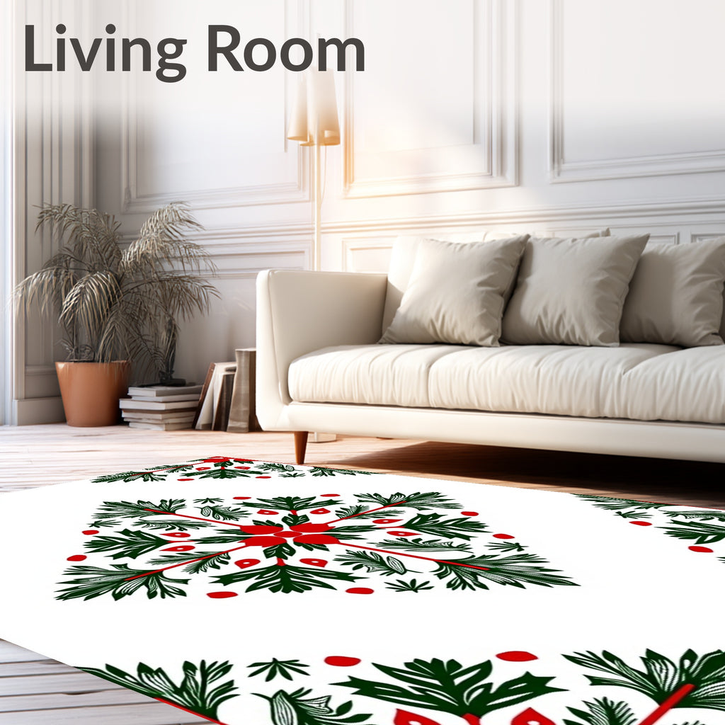 Green Red Leaf Medallion Rug