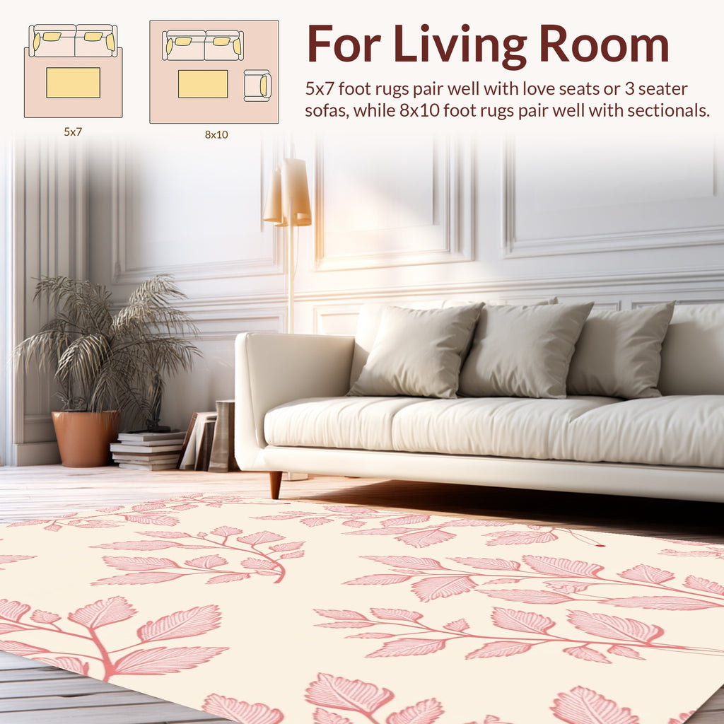 Minimalist Pink Botanical Leaf Pattern Rug